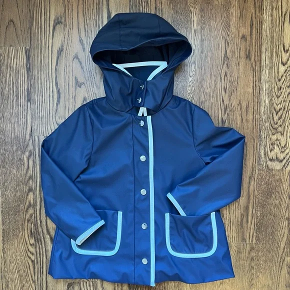 Jacadi Navy Blue Hooded Raincoat with White Trim - Picture 7 of 7